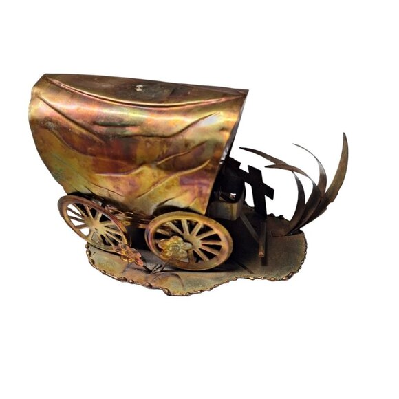 Mixed Metal Covered Wagon Copper Colored Art Decor Sculpture Tin Western Oregon - Picture 2 of 10